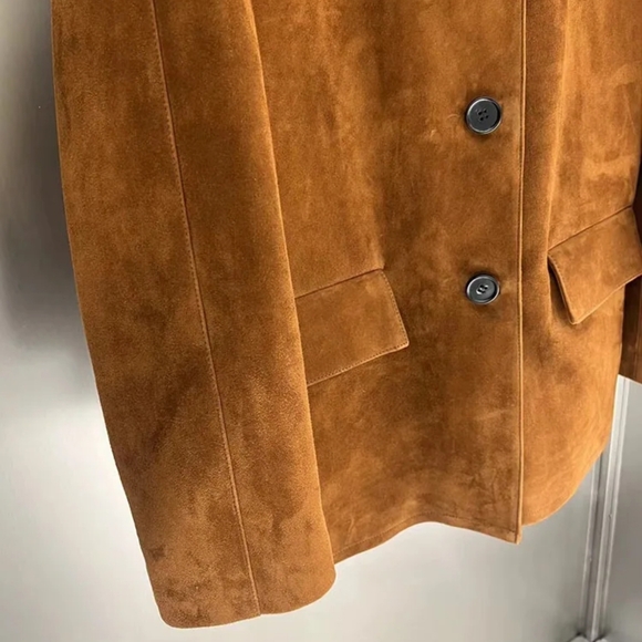 Vintage Brown Kid Suede Jacket for Women(kid suede sheepskin) - Picture 3 of 7